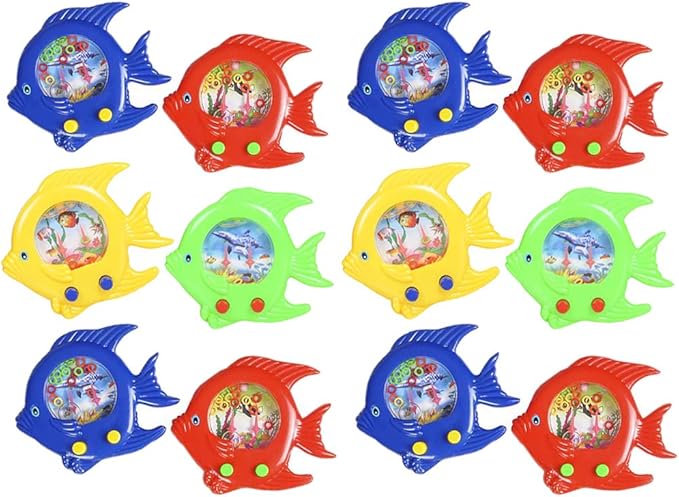 The Dreidel Company Fish Water Toy Game 5" (12-Pack), Handheld Water Games for Kids, Goody Bag Fillers, Birthday Party Favors for Children, Road Trip Travel Toys for Boys and Girls