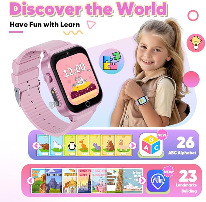 Kids Smart Watch for Girls Age 3-12 with 35 Puzzle Games, HD TouchScreen Smart Watch for Kids with Dual Camera, Video Player, Learning Card, Toddler Christmas Birthday Gifts Toy for Girls 5 6 7 8 9 10
