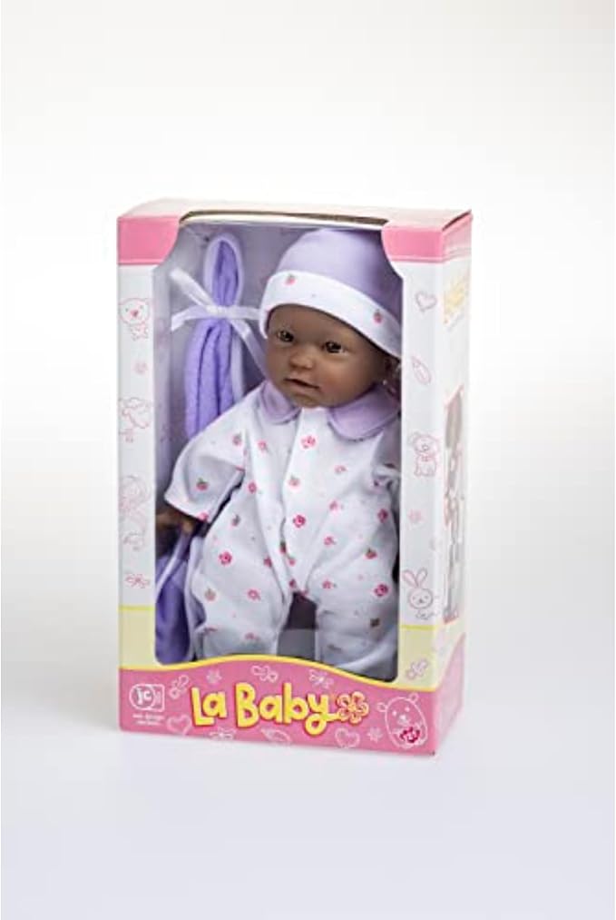 JC Toys La Baby African American Baby Doll Set – 11 Inch Soft Baby Doll with Accessories Including a Removable Purple Outfit – Small Baby Doll Toy for Children 12 Months and Older