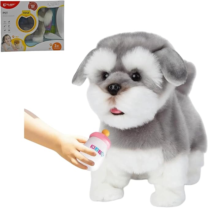 CU-MATE Interactive Plush Schnauzer Dog Toy,Companion Robot Dog Pets,Handmade Weighted Stuffed Animals,Electronic Toy with Walking/Barking/Wagging Tail/Talking