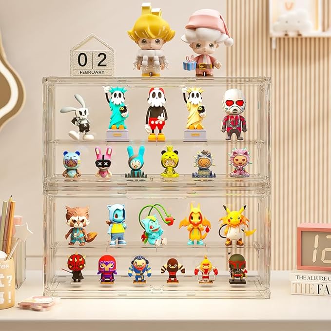 Acrylic Display Case for Collectibles ,2 Layer Adjustable Figure Display Case with Magnetic Door ,Clear Stackable Display Box for Collectibles,Toy, Figures Showcase