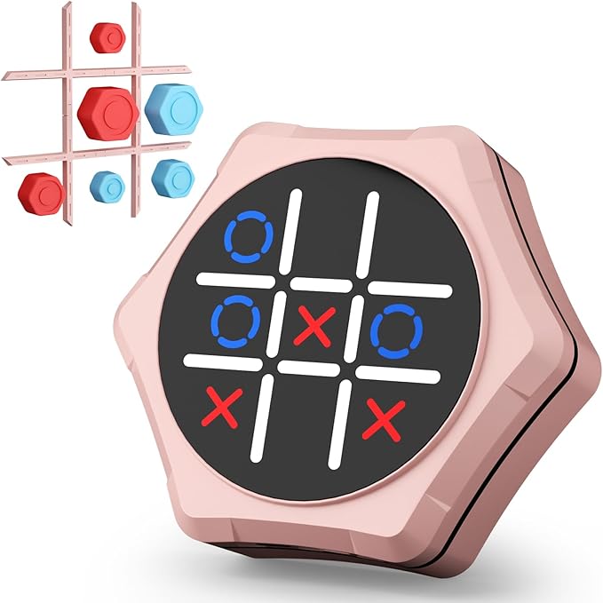 Tic Tac Toe Bolt Game,5-in-1 Handheld Puzzle Games Console,Electronic Tic Tac Toe Game for Educational&Memory,Portable Travel Games for Car Ride with Silent Mode,Toys Gift Idea for Kids & Family-Pink