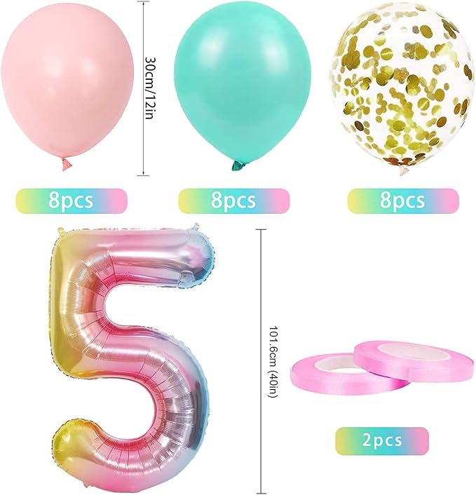 5th Birthday Decorations for Girls - Gradient Color Age 5 Balloons With Happy Banner for Baby Showers, Fifth Party Supplies for Girls Boys (5th-Birthday)