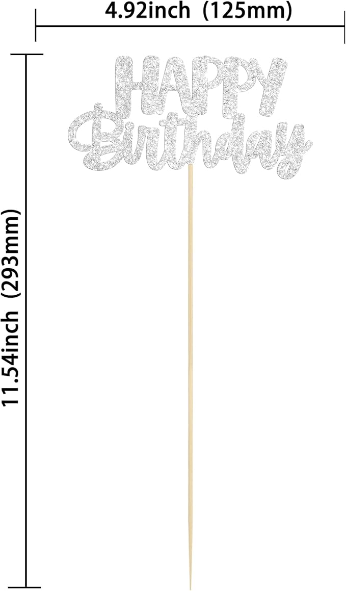 Gyufise 12Pcs Happy Birthday Centerpieces Sticks Double Sided Glitter Birthday Party Decorations Anniversary Table Flower Centerpiece for Celebrating Party Supplies Silver