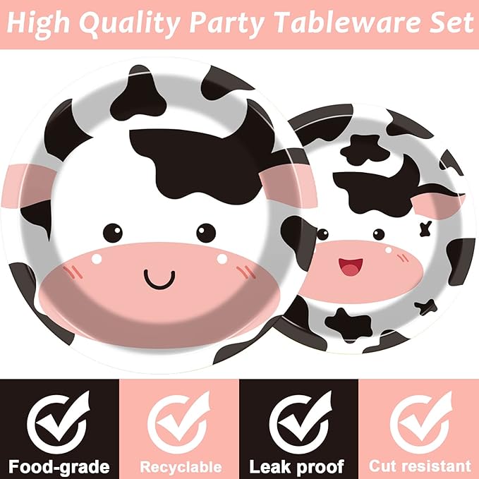 gisgfim 96 Pcs Cow Party Supplies Cow I'm One Paper Plates Napkins Forks Cowprint Disposable Dessert Cake Dinner Tableware Set for Boy Girl Farmhouse Animal Birthday Party Decorations Favors Serves 24