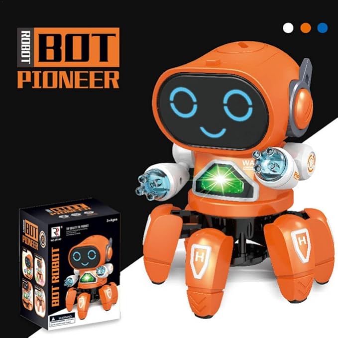 Remote Control Dancing Robot Toy with LED Lights and Music, Orange Electronic Interactive STEM Educational Gift for Kids 6-9 Years