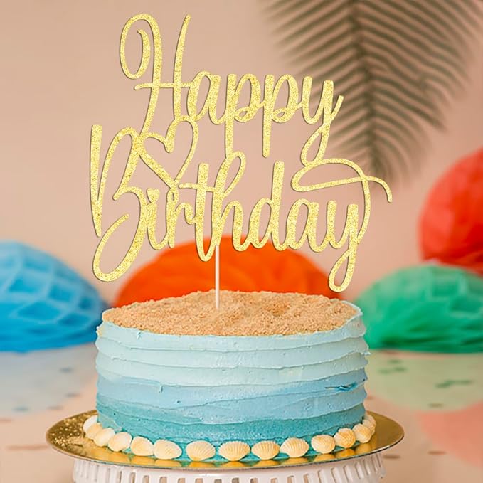 Handmade Glitter Happy Birthday Cake Topper- Happy Birthday Cake Decor,Fabulous Cake Decoration，Anniversary/Birthday Party Decoration Supplies (gold)