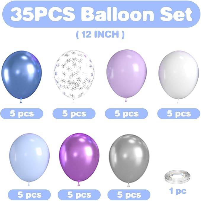 Snowflake Balloons, Blue and Purple Balloon with Purple Blue White Silver Balloons Snowflake Confetti Balloons for Baby Shower Party Supplies