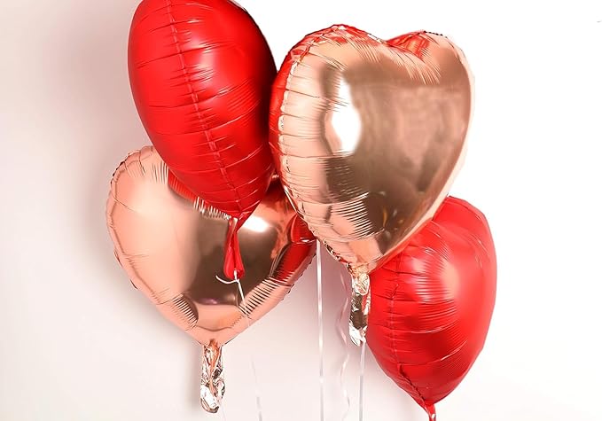 Huge 30inch Red Lip Foil Balloons Set 6 Pieces, Red Hearts and Lips For Make Up Themed Party Bachelorette & Anniversary Decorations