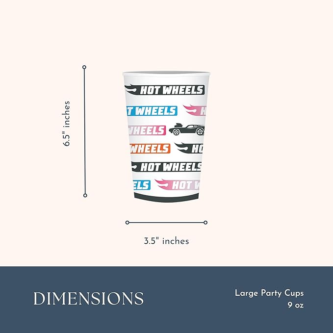 Bonjour Fete Hot Wheels™ x Paper Party Cups | Disposable Cups for Birthday Parties, Kids' Celebrations, and Car-Themed Events | Premium Party Supplies & Decorations | Pack of 8 | 9 oz size