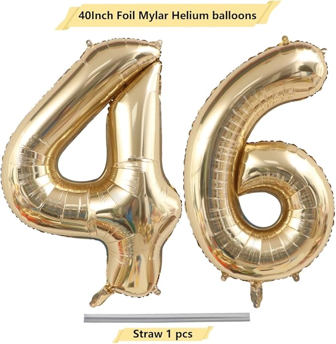 Light Gold 46 Numbers Balloons 40 Inch White Gold Giant 46 Foil Mylar Helium Large Digital Balloon Champagne Gold Birthday Jumbo Balloons 46th or 64rd Anniversary Party Decorations Supplies