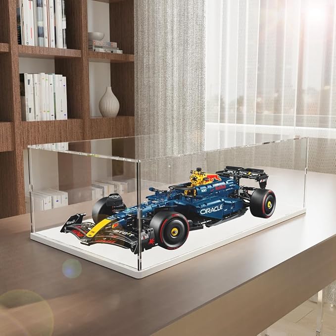 Acrylic Large Display Case for Lego The Friends Apartments 10292, Oracle Red Bull Racing F1 Model Car 42206, Clear Dustproof Protection Display Box for Collectibles with Black Base(25.6x13.8x7.8 inch)