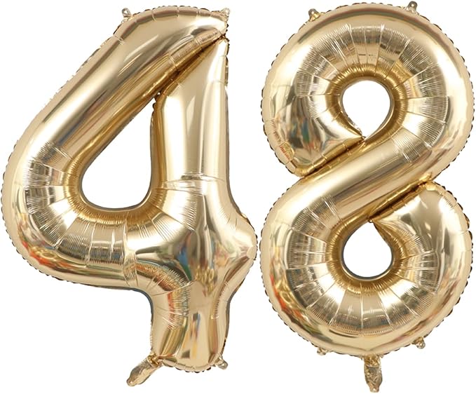 40 Inch Light Gold 48 Numbers Balloons White Gold Giant 48 Foil Mylar Helium Large Digital Balloon Champagne Gold Birthday Jumbo Balloons 48th or 84rd Anniversary Party Decorations Supplies