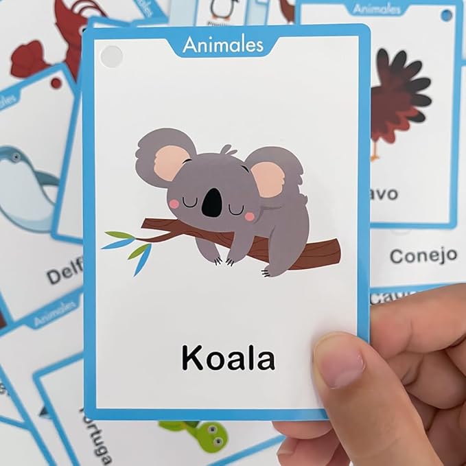 Animales Spanish Animals Vocabulary Flash Cards, Language Learning Classroom Supplies, Words Cognitive Cards for Preschool Kindergarten, Homeschool Teaching Aids