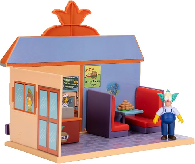 JAKKS Pacific The Simpsons Krusty Burger Diorama Playset, Includes One 2.5-Inch Scale Krusty the Clown Action Figure and Accessories