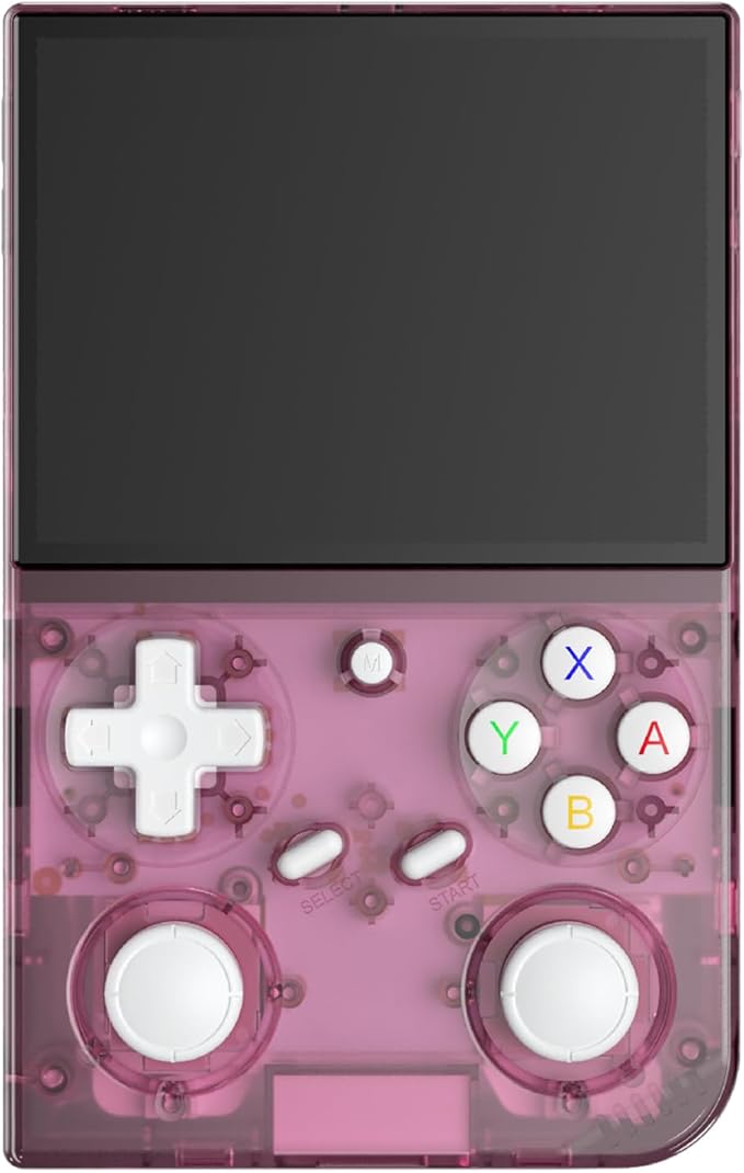 G350 Handheld Game Console , 3.5 Inch IPS Screen Linux System 3200 mAh Battery 4371 Games Preloaded , Portable Retro Video Games Console Support Controller and Earphone (Transparent Pink)