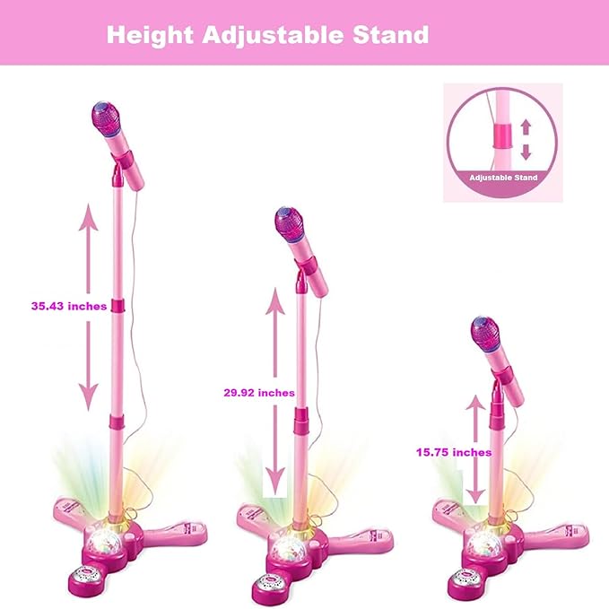 Kids Karaoke Machine with Stand,Karaoke Machine Kid,Kids Microphone with Flashing Stage Lights Adjustable Stand Gift for Children