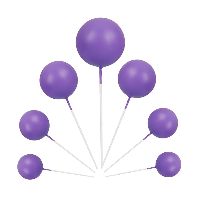 Gyufise 30Pcs Balls Cake Toppers Ball Cake Picks Foam Ball Shaped Cupcake Toppers Mini Balloons Baby Shower Cake Decorations for Wedding Enaggement Bridal Shower Birthday Party Supplies Purple
