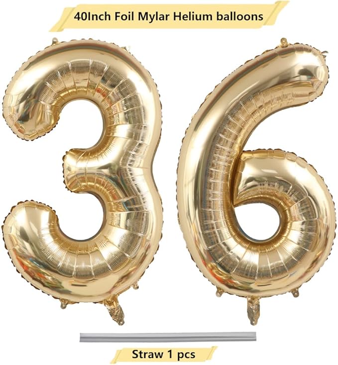 40 Inch Light Gold 36th Birthday Balloon,White Gold Giant 3 & 6 Foil Mylar Helium Large Number Balloon,Champagne Gold 63th Birthday Decorations for Women Men Anniversary Events Party Decor Supplies