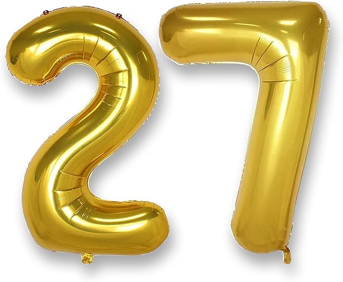 AULE 40 Inch Large 27 Balloon Numbers Gold, Big Foil Number Balloons, Giant Helium Happy 27th Birthday Party Decorations for Man and Women, Huge Mylar 72 Anniversary Party Supplies