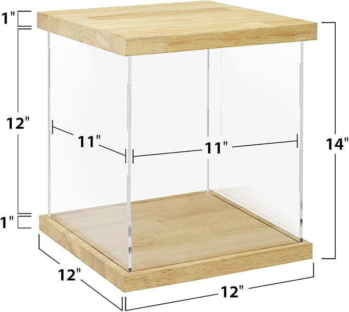 BenchPro Clear Acrylic Display Case for Trophy, Collectibles, Assemble Cube Display Box Stand Dust Proof Protection Showcase for Action Figures Toys. (1" Thick Wood, 14" H x 12" L x 12" D)