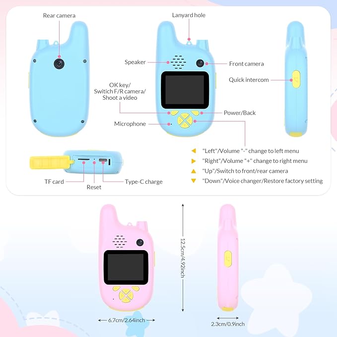 Video Walkie Talkies for Kids with Dual Cameras,2 Pack Rechargeable Kids Walkie Talkies Toys for Ages 3-9 Year Old Boy Girl, Birthday for 3 4 5 6 7 8 Year Old Boys Girls,Indoor&Outdoor