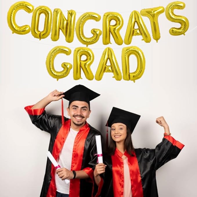 TONIFUL 2026 Congrats Grad Balloons - 16 Inch Gold Congrats Foil Balloons Banner Reusable Material for Graduation Party Graduate Congratulations 2026 Congrats Grad Decorations