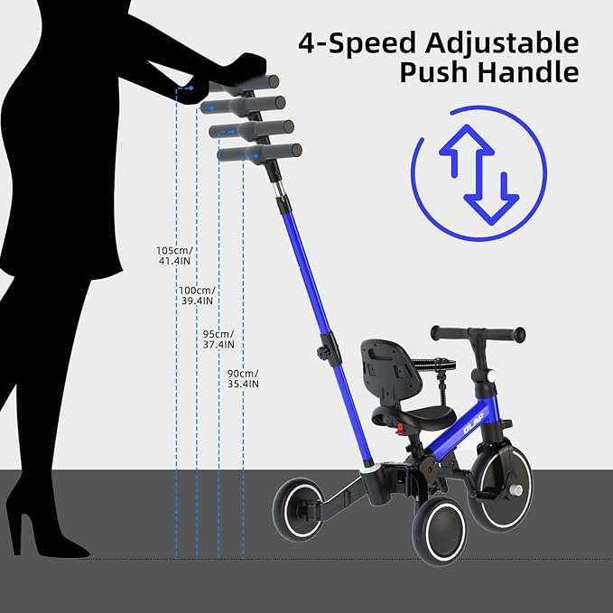 Glaf Tricycle for Toddlers 1-3 Toddler Bike with Push Handle 2-4 Years Baby Bike Toys for 2 Years Boys and Girls Balance Bike with Adjustable Seat Height and Backrest Birthday Gift (Blue)