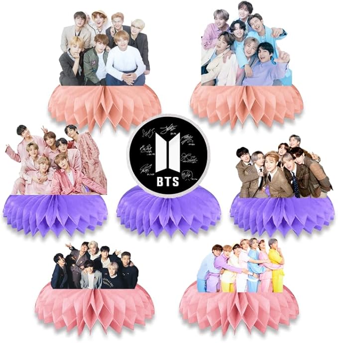 Kpop Birthday Party Supplies, 7Pcs Party Centerpieces Table Toppers, Photo Booth Props, Double Side Cake Toppers, for Bangtan Boys Fans Army Merch