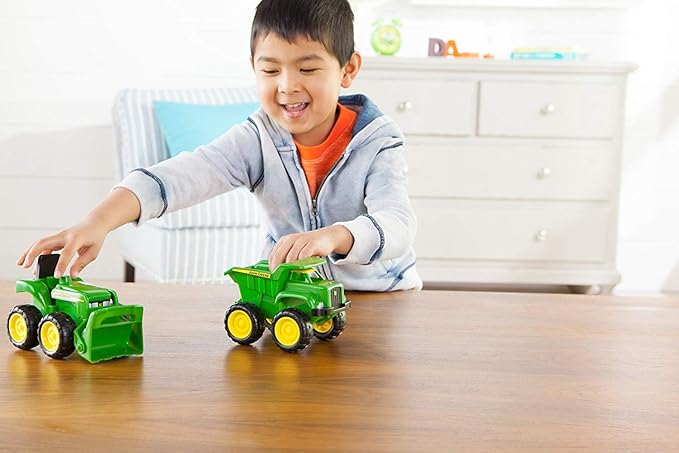 TOMY John Deere Vehicle Set - Includes Dump Truck Toy and Tractor Toy with Loader - Kids Outdoor Toys - Kids Construction and Sandbox Toys - 6 Inches - 2 Count - Ages 18 Months and Up