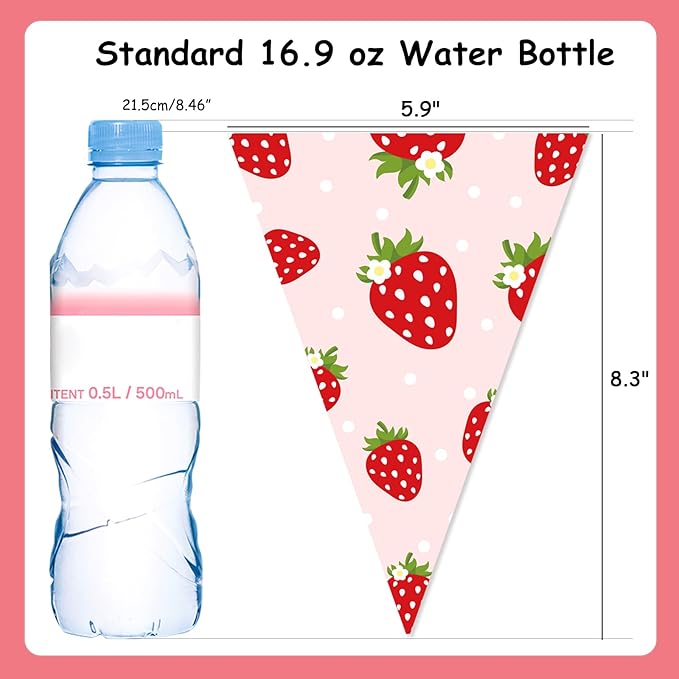 JOYMEMO 5 Pieces Strawberry Pennant Banners - Pre-Strung Strawberry Single Sided Paper Triangle Flag, Strawberry Party Decorations for Girls, Berry Themed Birthday Party Baby Shower Supplies