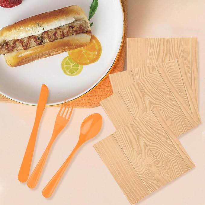 80Pcs Rustic Wood Grain Party Set - 7" Paper Plates, Wood Slice Napkins for Camp Fire, Camping, Baby Shower, Lumberjack Birthday Party Decorations - Serves 40