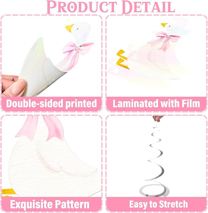 Pink Bow Silly Goose Hanging Swirls Goose Birthday Party Decorations 23Pcs One Silly Goose Hanging Streamers Farm Silly Goose Ceiling Decor for Geese Theme Girls Baby Shower Supplies