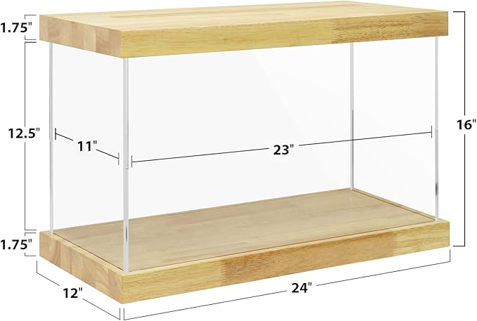 BenchPro Clear Acrylic Display Case for Trophy, Collectibles, Assemble Cube Display Box Stand Dust Proof Protection Showcase for Action Figures Toys. (1.75" Thick Wood, 16" H x 24" L x 12" D)