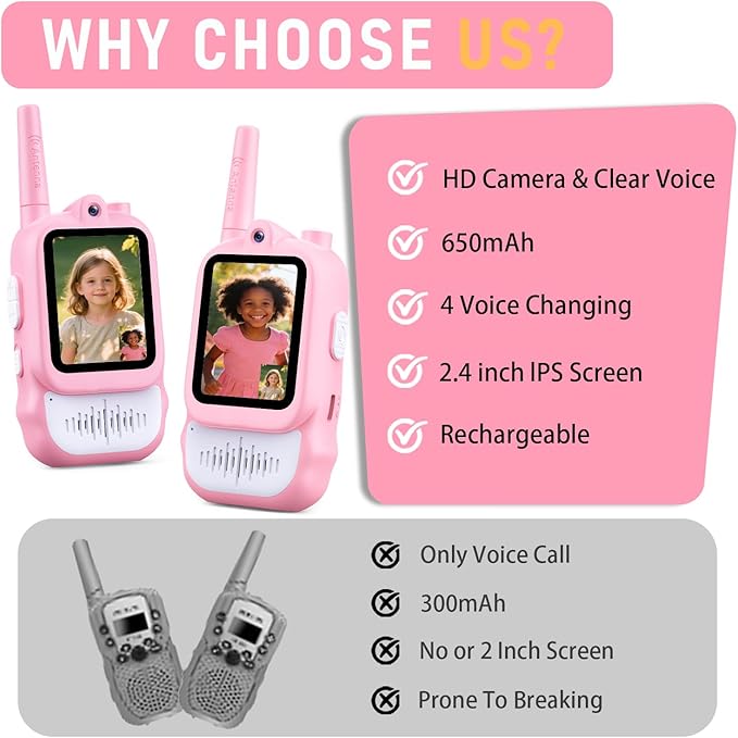 Lapare Kids Video Walkie Talkies, 2-Way Rechargeable Walkie Talkies with Screen, HD Real-time Video Outdoor Toys for Toddlers, for Boys 3 4 5 6 7 8+