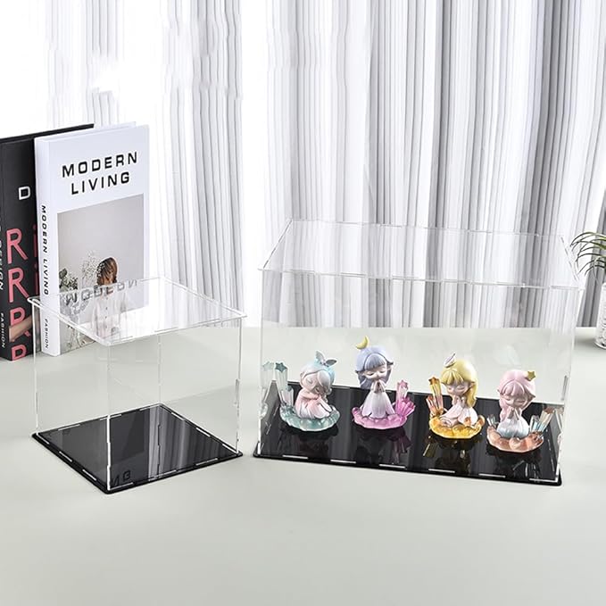 Clear Acrylic Display Case, Self-Assembly Acrylic Box with Black Thick Base and Side Door, Dustproof Protection Showcase Organizer for Collectibles Doll Toys Models Figurine (25X25X40cm/10X10X16inch)