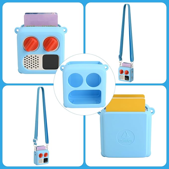 TXEsign Silicone Case Cover for Yoto Mini (2024 Edition), Travel Carrying Case with Adjustable Shoulder Strap Protective Cover for Yoto Mini Player (Sky Blue)
