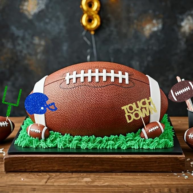 24 Pieces football Theme Glitter Cupcake Topper Cake Picks Decoration for Baby Shower Birthday Party Favors, Sunday Party Supplies with Touchdown, Football and Field Goal