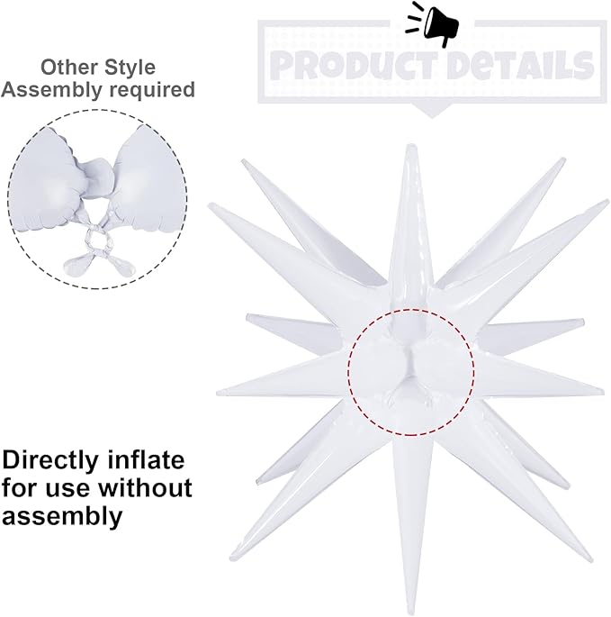 10 Pcs White Star Balloons Explosion Balloons Foil Cone Balloon Magic for Birthday Wedding Anniversary Party Backdrops Decorations Supplies, 6 Pcs 22Inches and 4 Pcs 27Inches