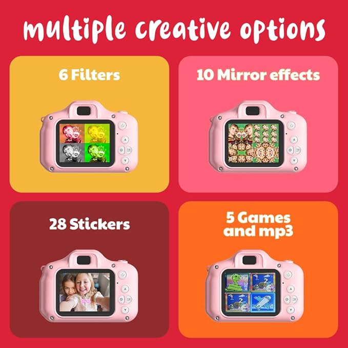 AGFA Photo Kids Digital Camera for 3-8 Year Old Boys & Girls – 12MP Photo & Video Camera, 2” LCD Screen, Anti-Shake, Fun Filters, Rechargeable Battery, Great Gift for Kids