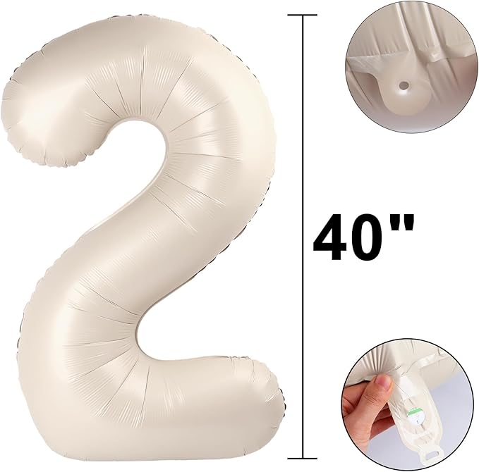 40 Inch Milk White Balloon Number 2 Cream Balloon,Number Balloons Big Giant Jumbo Number 2 Foil Mylar Balloons for 12th Birthday Party Anniversary Events,Wedding Anniversary Party Decorations