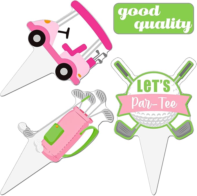 Golf Party Cupcake Toppers Pink Golf Birthday Cake Decorations 48PCS Let's Par-tee Golf Theme Cupcake Toppers Golf Party Supplies for Girls Golf Ball Carts Baby Shower Decor