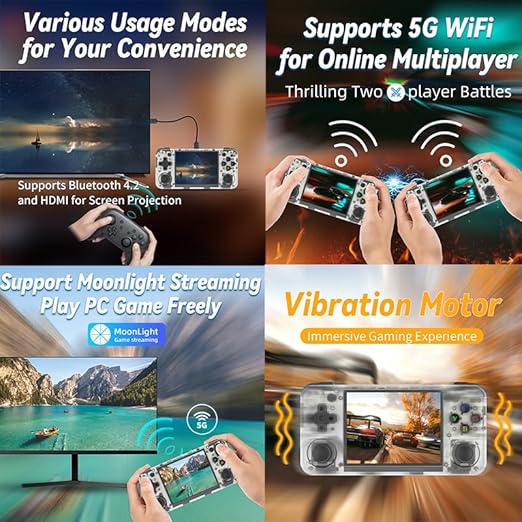 RG35XX H Retro Handheld Game Console Linux System 3.5''IPS Screen Built-in 64G TF Card with 3545+ Preinstalled Games RG 35XXH Portable Gaming Console RG35XXH Support 5G WiFi Bluetooth HDMI White