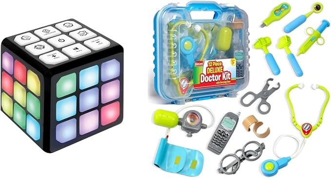 Winning Fingers Flashing Cube Electronic Memory & Brain Game | 4-in-1 Handheld Game for Kids and Kidzlane Doctor Kit | Kids Doctor Playset With Electronic Stethoscope