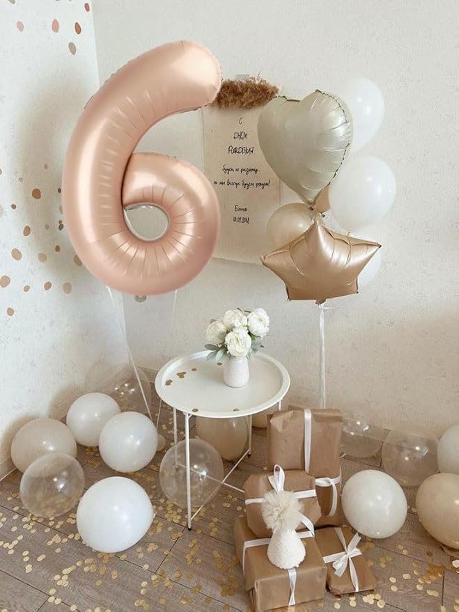 Number 6 Balloon 40 Inch, 6 7 Six Seven Birthday Decorations, 6th Birthday Balloon for Boy Girl, Light Brown 16 60 61 65 Numbers Balloons Graduations Anniversary Supplies