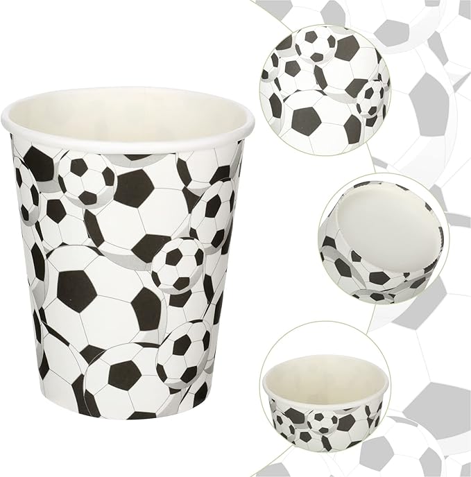 Teling 100 Pieces Soccer Themed Party Paper Cups Disposable 9oz Paper Cups for Sports Supplies Decorations Drinking for Birthday Party Favors