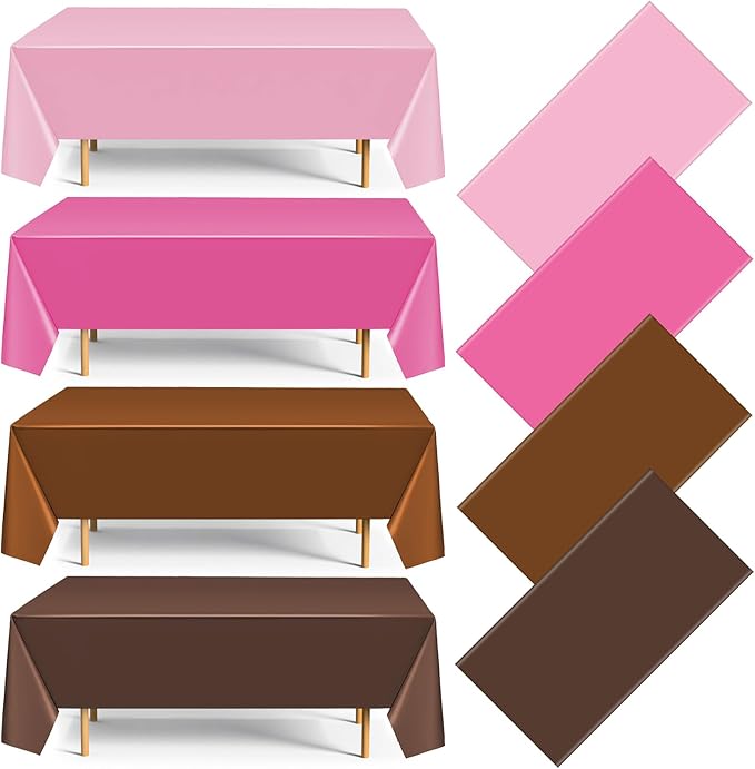 4 Pack Pink and Brown Party Tablecloth Bulks 54 x 108 Inches Disposable Plastic Pixel Gaming Tablecloth Pink Brown Table Cover for Picnic Video Game Birthday Party Supplies