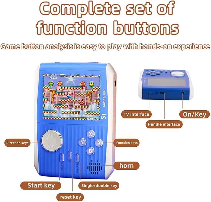 Portable Handheld Games Retro Mini Video Games，Handheld Game Console with 666 Classical FC Game 3.0" Color Screen，Birthday for Boys Girls and Adults (S1-Blue)