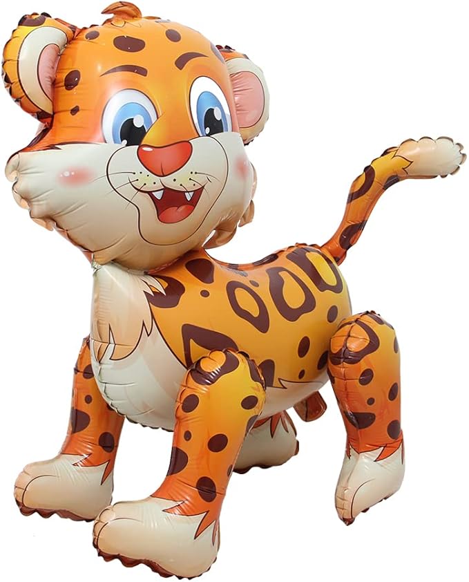 4D Walking Balloons Animal Foil Balloon Lion Panda Alpaca Cow Horse hippo leopard Ballon Jungle Forest Zoo Theme Baby Shower Birthday Party Supplies (4D Leopard)