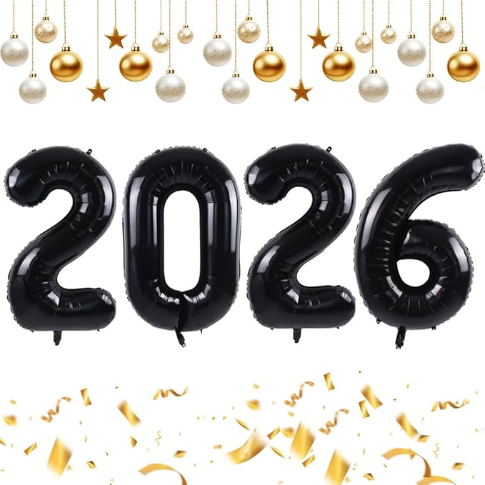 TONIFUL 2026 Graduation Balloons 42Inch Black 2026 Number Balloons Aluminum Foil Mylar Balloons for Graduation New Year Eve Decorations Class of 2026 Christmas Anniversary 2026 Grad Party Supplies